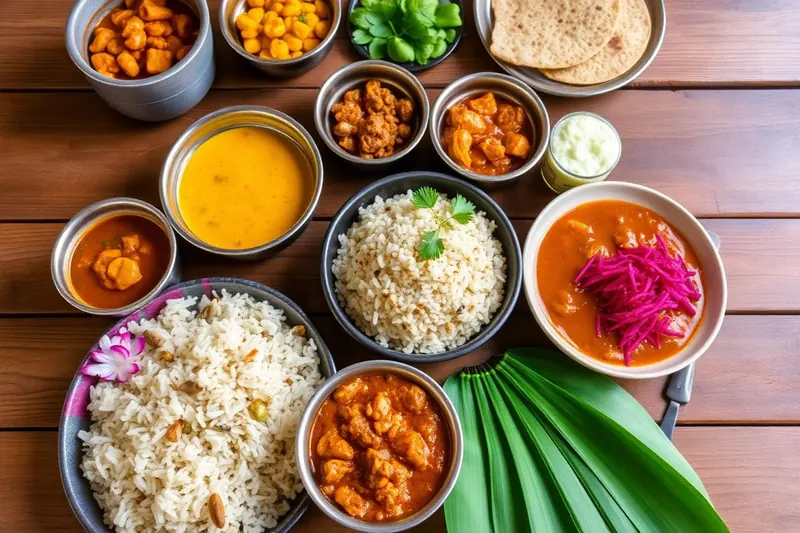 Sri Lankan rice and curry spread