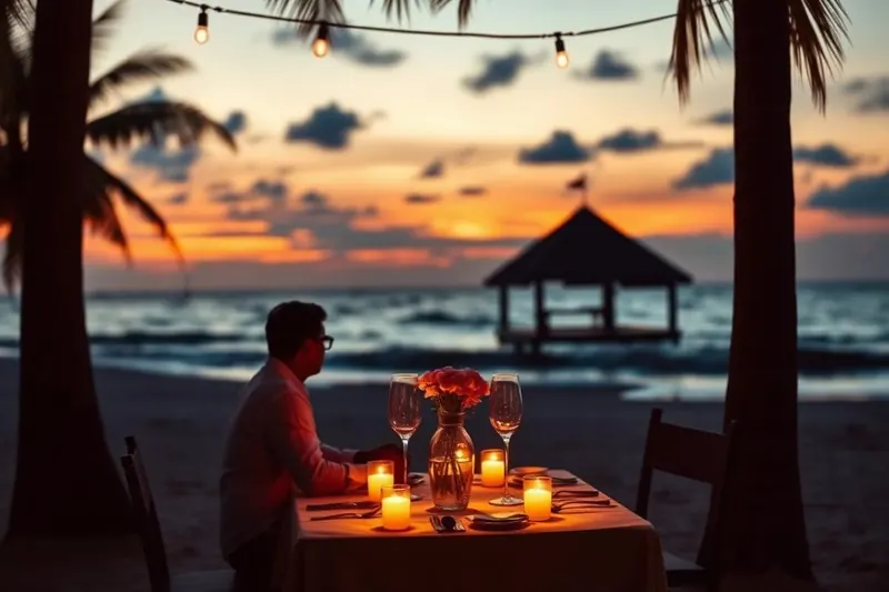 Beach dinner at sunset